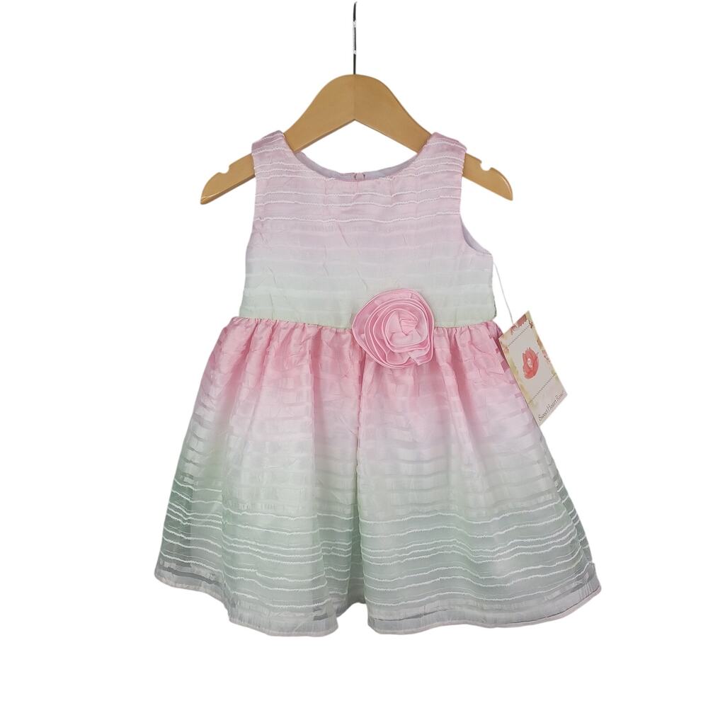 Sweet Heart Rose Girl Special Occasion Dress 2T Pink Organza Rosette Bow Tie NWT
